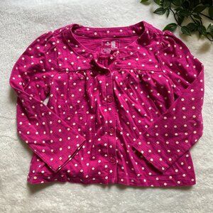 Baby Gap Factory 3T Long Sleeve Tee Pink Fuchsia Polka Dot Kids Button-Up
